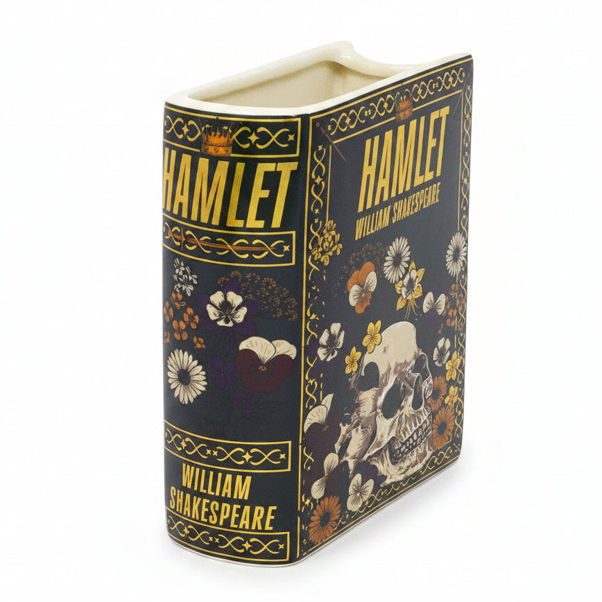 Book-shaped container with 'Hamlet' by William Shakespeare design on a white background
