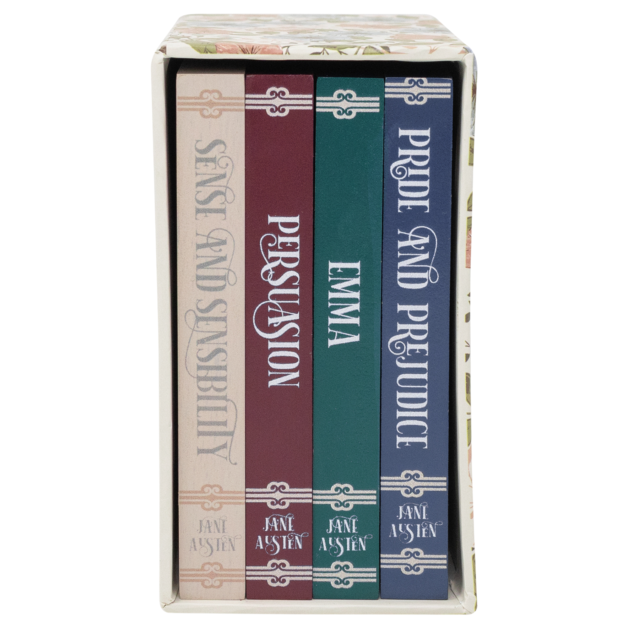 Coaster set arranged in a storage box like a row of books