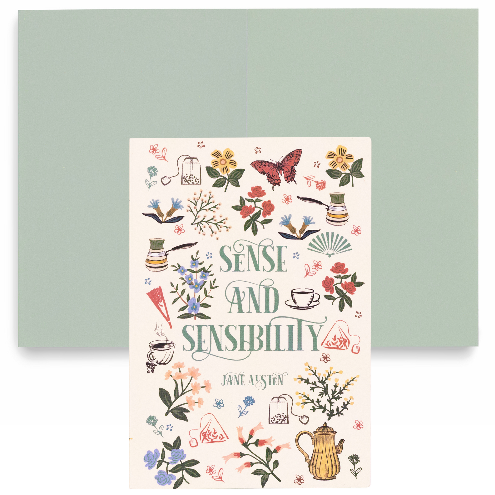 Jane Austen mini notepads styled with a mug, books and dried flowers