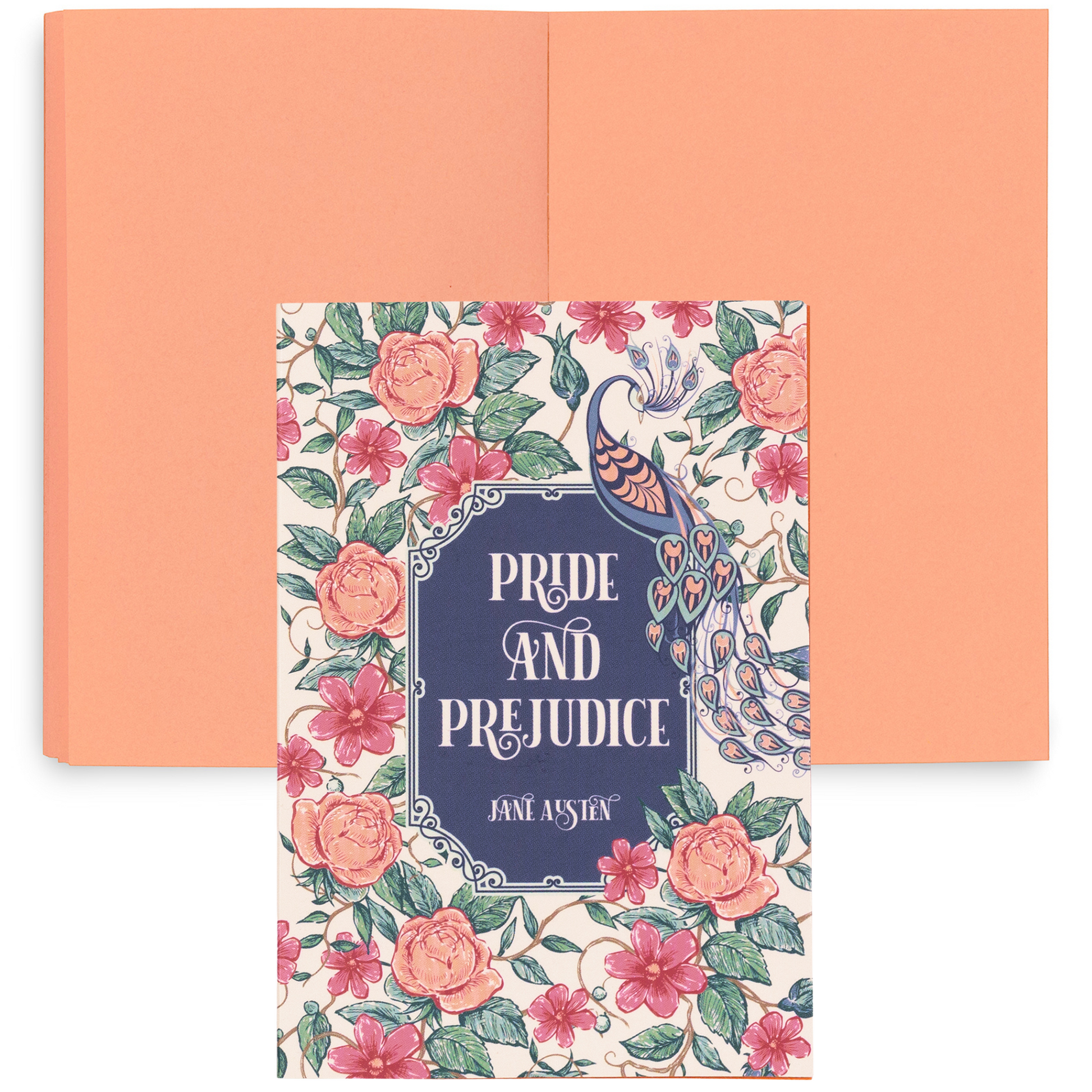Pride and Prejudice mini book notepad with floral cover, peach background