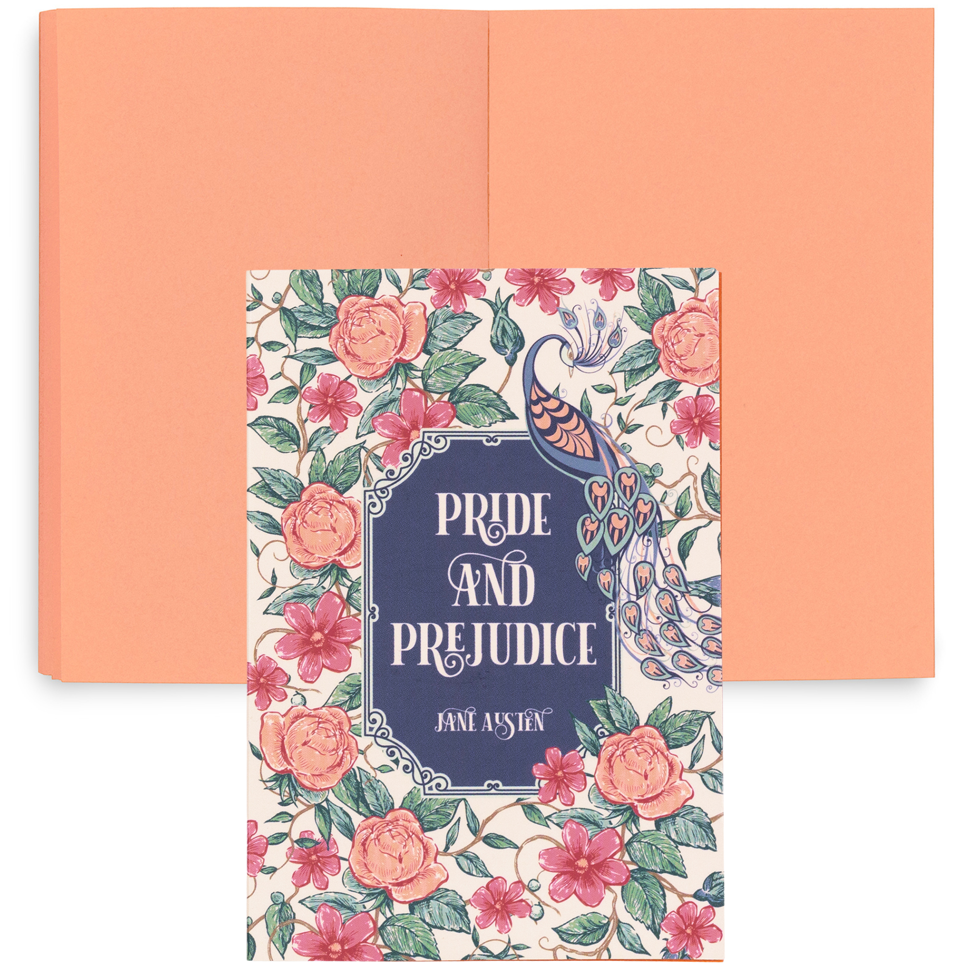 Pride and Prejudice mini book notepad with floral cover, peach background