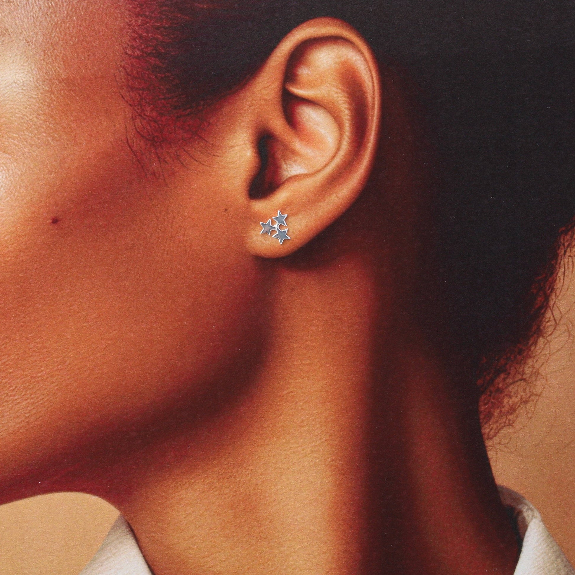 Sterling silver cluster earrings, close-up detail