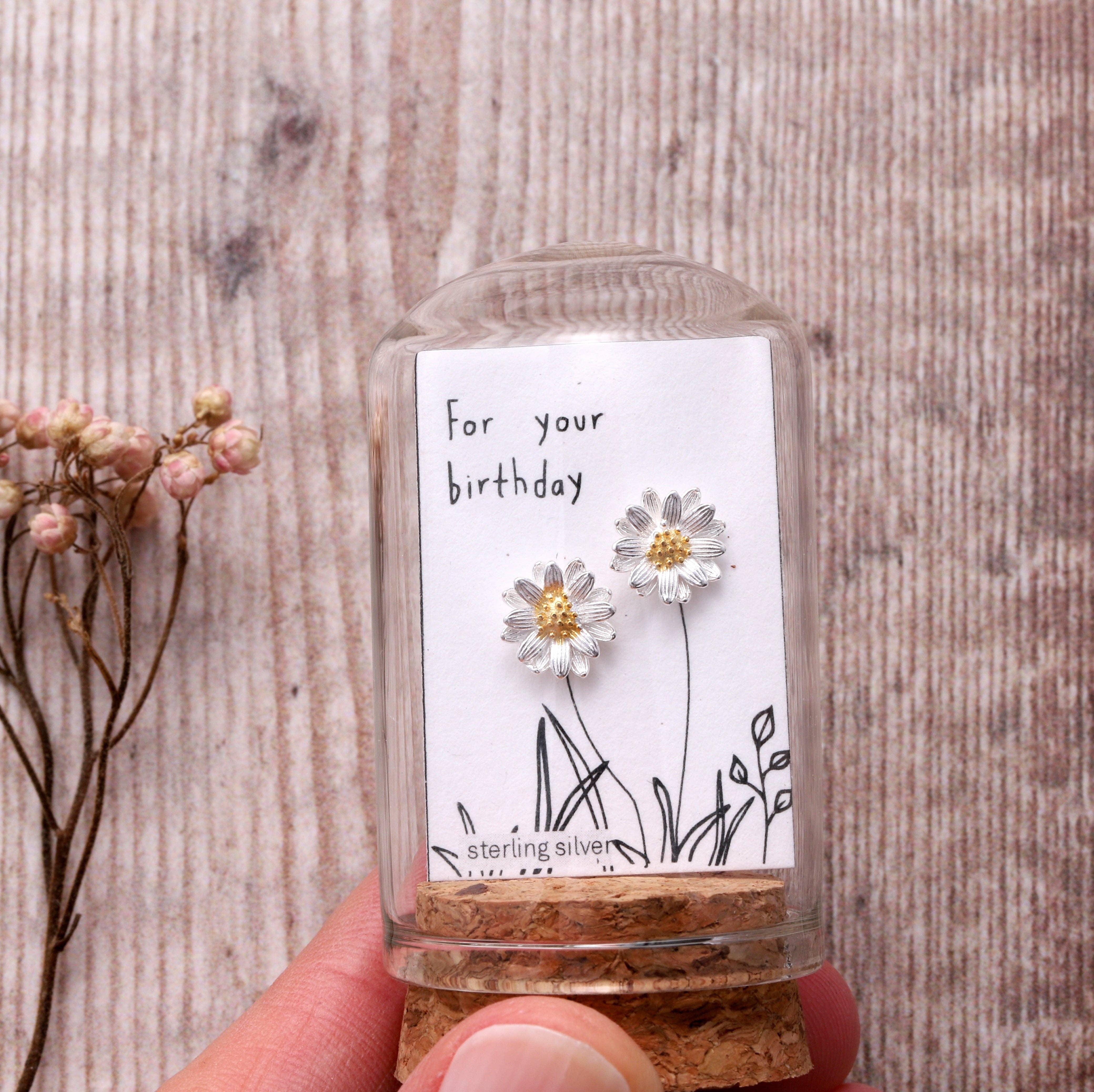 Sterling silver wild daisy earrings, For Your Birthday