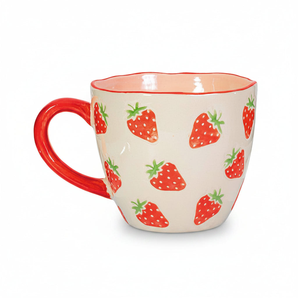 Mug with strawberry pattern on a white background