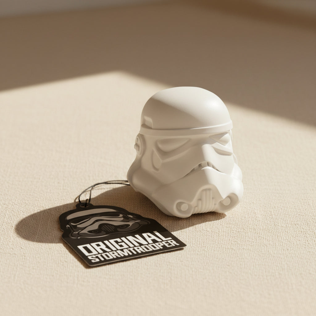 Stormtrooper bottle opener helmet with Original Stormtrooper swing tag on white background