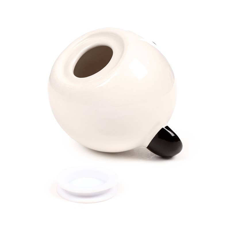 Underside of Susu the Panda Ceramic Money Box showing circular coin opening and white rubber bung.