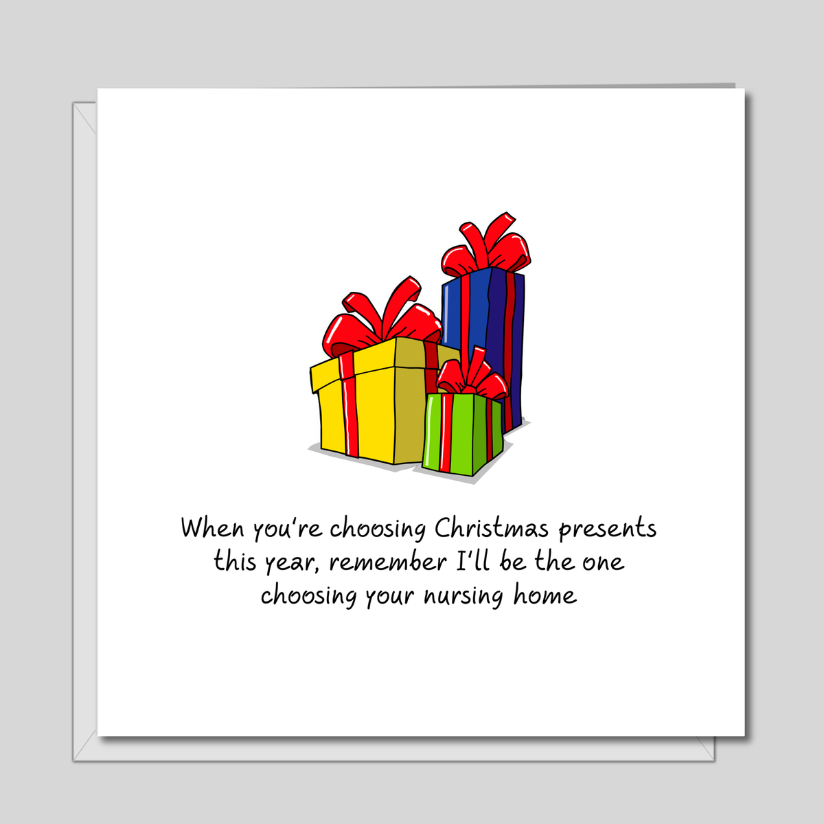 Choosing Your Nursing Home Christmas Card on a soft grey background