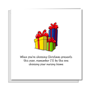 Choosing Your Nursing Home Christmas Card on a pure white background