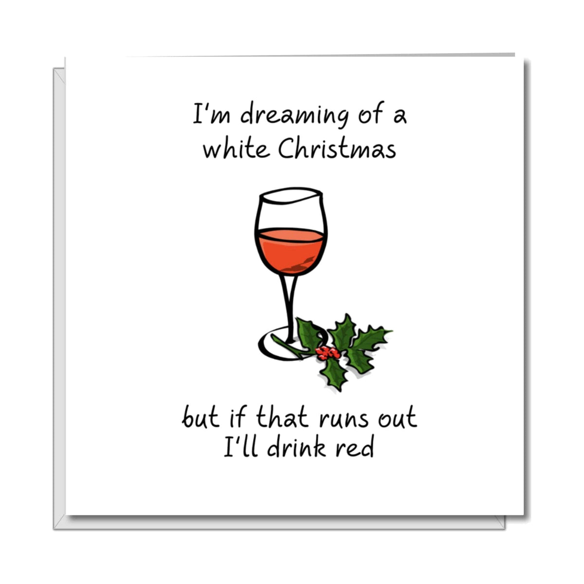 White Christmas Red Wine Card on a pure white background