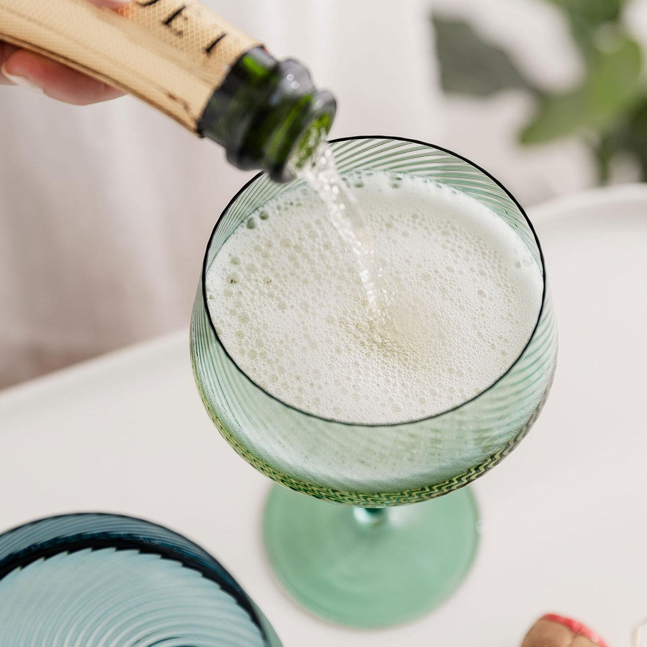 Twist champagne coupes, close-up of twisted texture