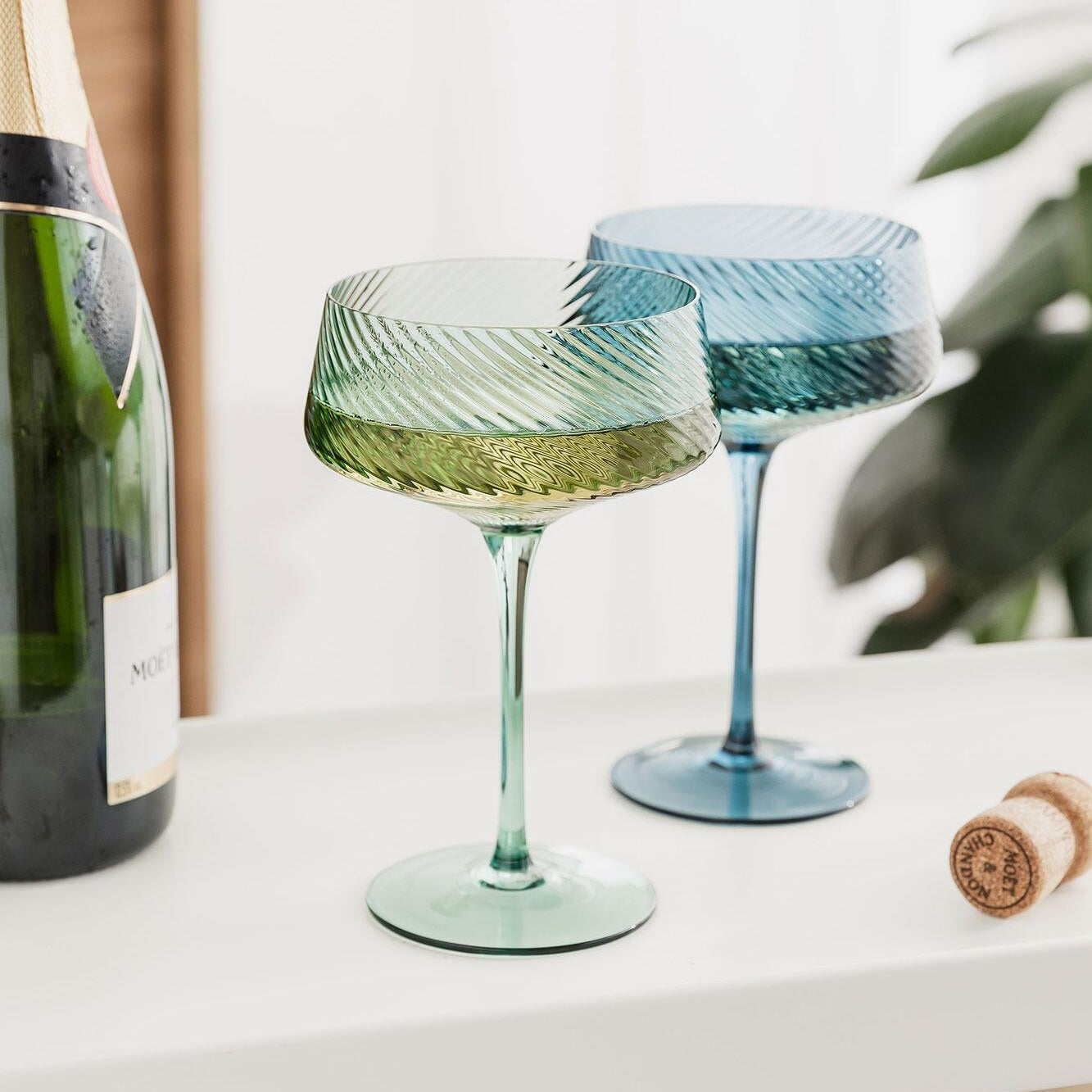 Twist champagne coupes shown as a pair