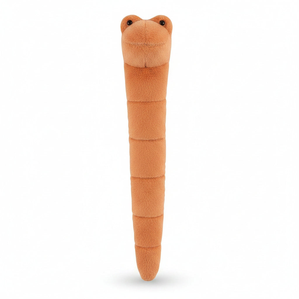 Small Willy the Worm water sensor showing ridged terracotta body