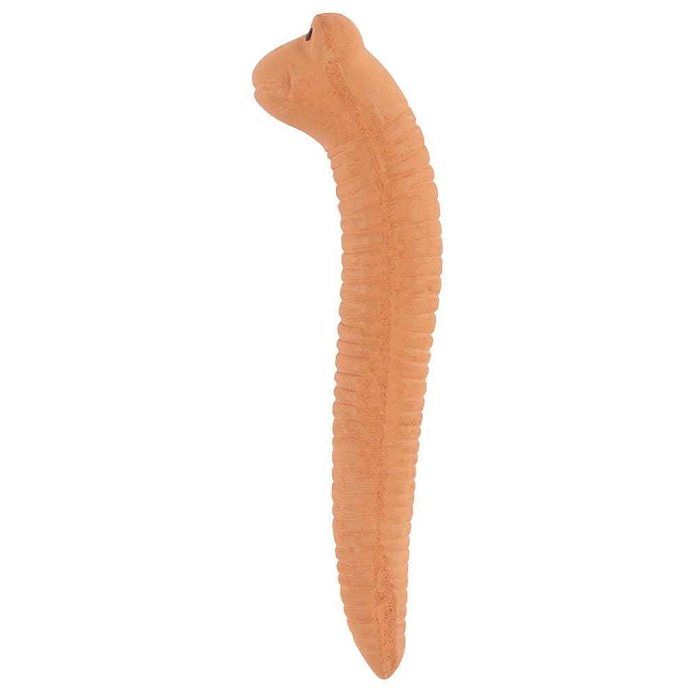 Willy the Worm terracotta sensor in garden setting with plants
