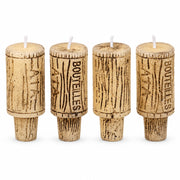 Set of four cork-style candles for wine bottles.