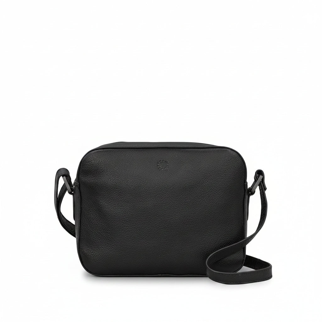Yoshi Belmont camera bag in black leather angled view