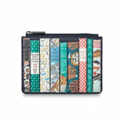 Cook Bookworm zip top purse in navy leather with cookbook spine appliques