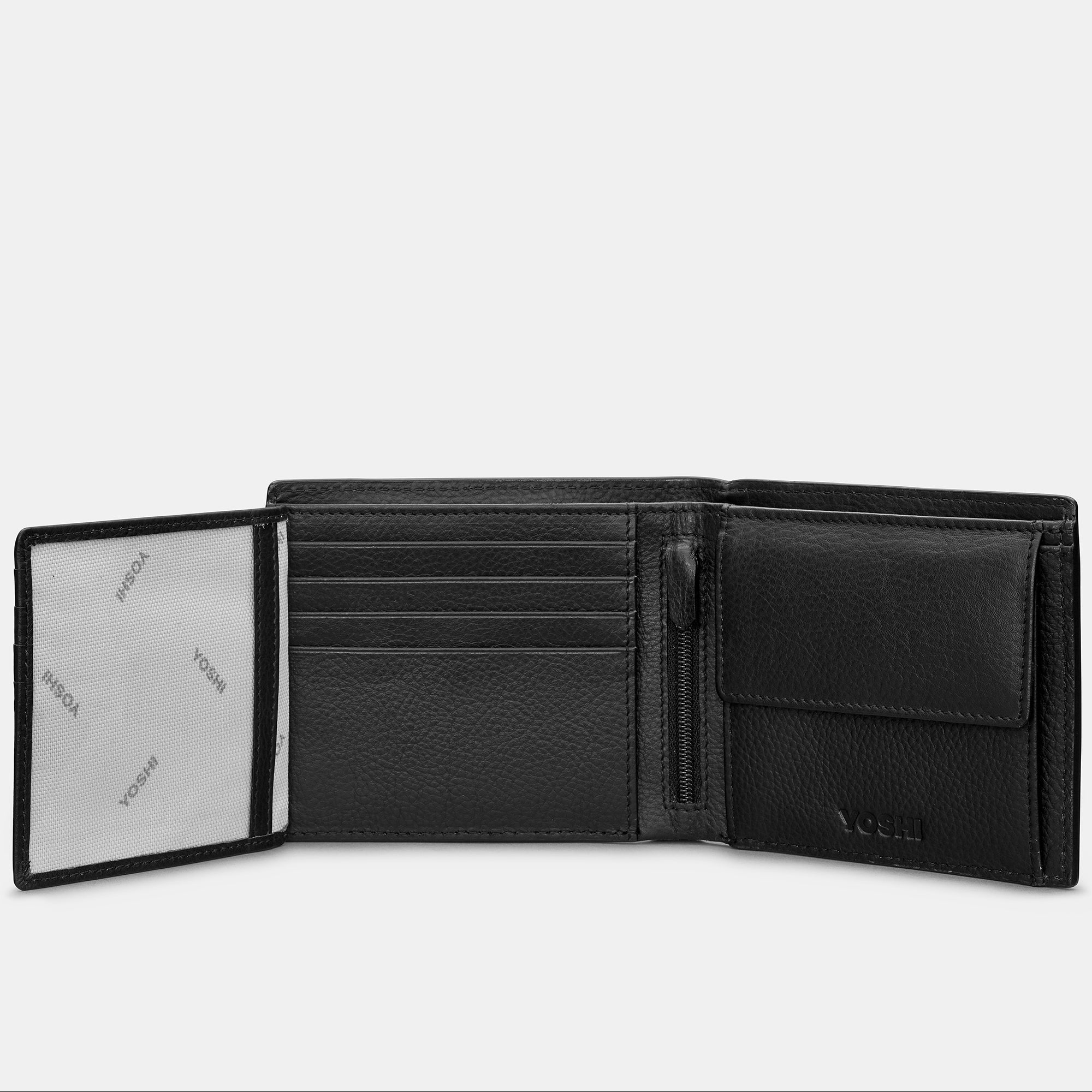 Close-up of wallet interior showing coin pocket and ID window