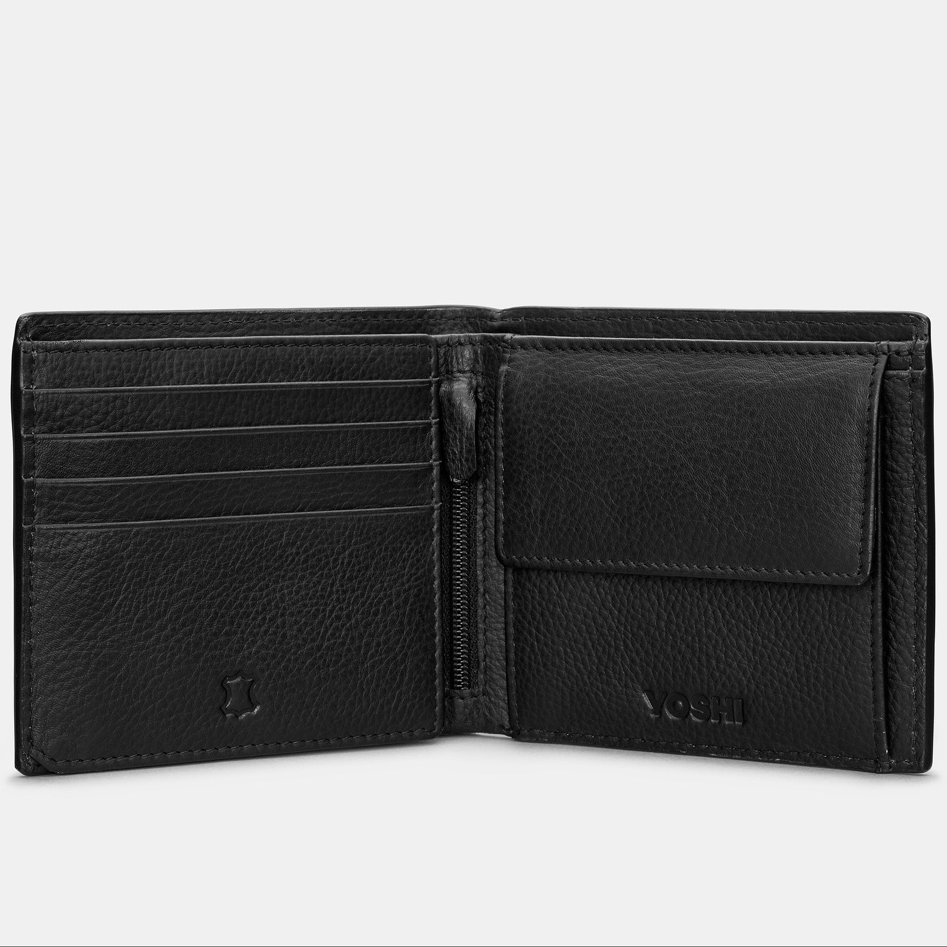Extra capacity wallet open showing card slots and note section