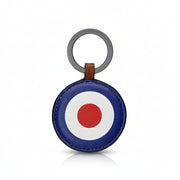 Mod roundel leather keyring front view with target design on white background
