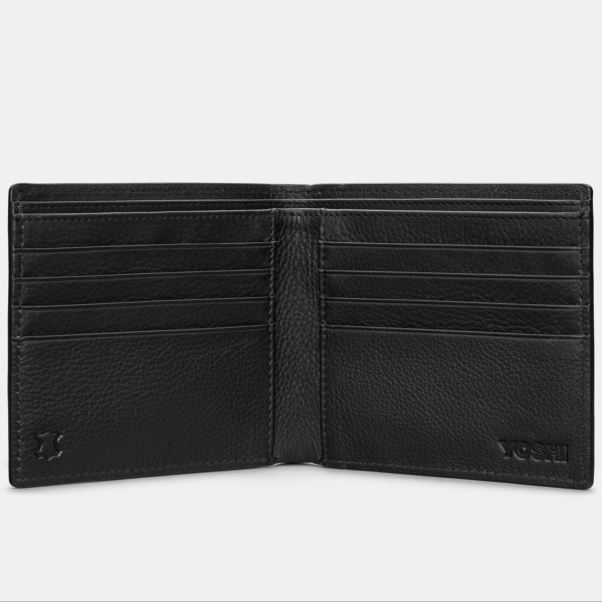 Two fold wallet open showing card slots and note sections