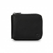 Yoshi zip round wallet in black leather angled view